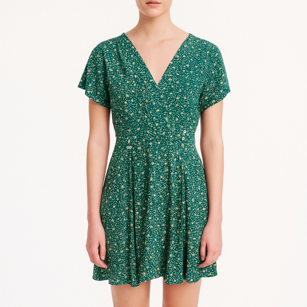 FREE PEOPLE Ditsy Floral Mini Dress‎ in Green size Medium 90s